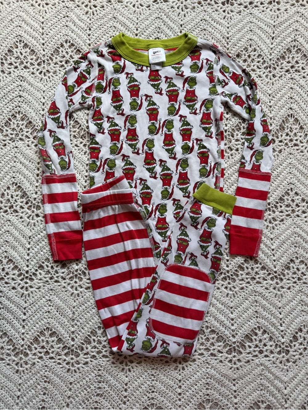 Hanna Andersson Kids Holiday Grinch Pajama Set Green & Red Organic Cotton 6/7